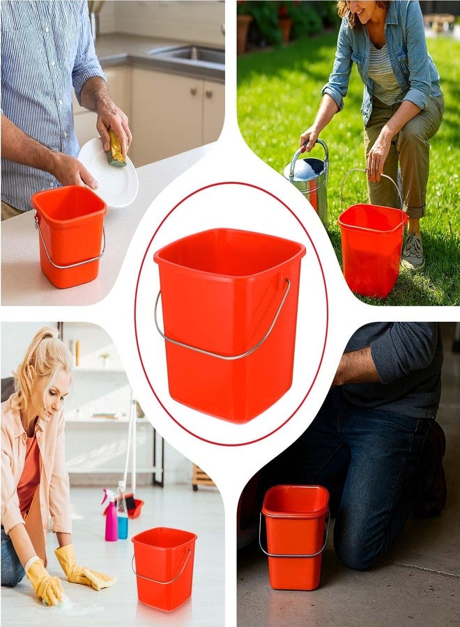 Kifmurase 6 Pcs 3 Quart Plastic Cleaning Bucket, Small Square Detergent Pail with Handles, Utility Bucket for Home, Office, Kitchen, School, Commercial Use,（Red） - Image 5